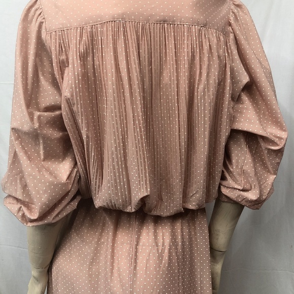 VTG 70s TROLLEY CAR Blush Pleated Bodice Button 3/4" Sleeve Secretary Dress L - Picture 9 of 13